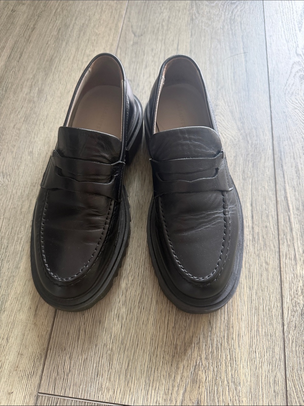 AllSaints Black Leather Penny Loafers for Women